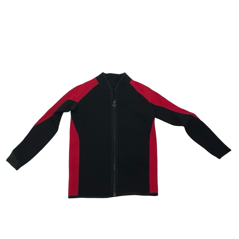REALON Men Wetsuit Top Zip Up Black Red Neoprene Small